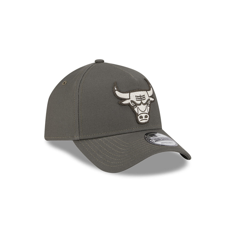 Chicago Bulls Hat - Moss Canvas Chainstitch 9Forty A-Frame NBA Snapback Cap - New Era